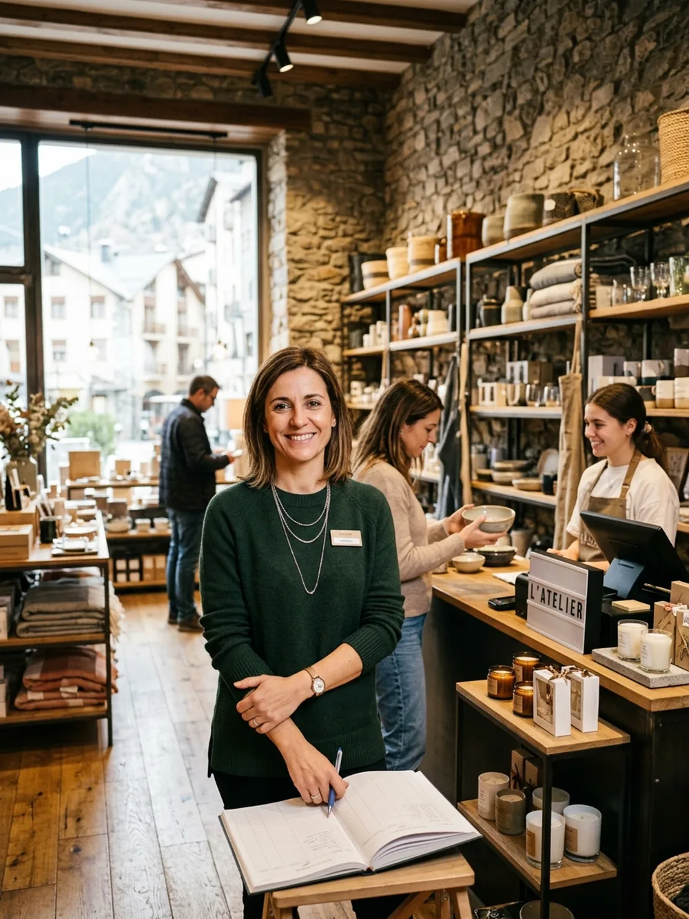 Commerçante dans sa boutique en Andorre, activité commerciale florissante