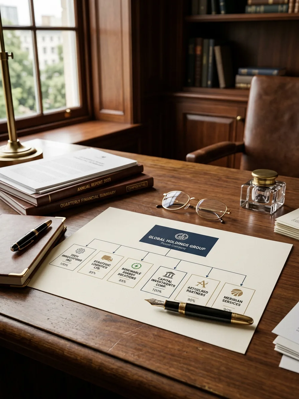 Organigramme d’un groupe coiffé par une holding andorrane sur un bureau