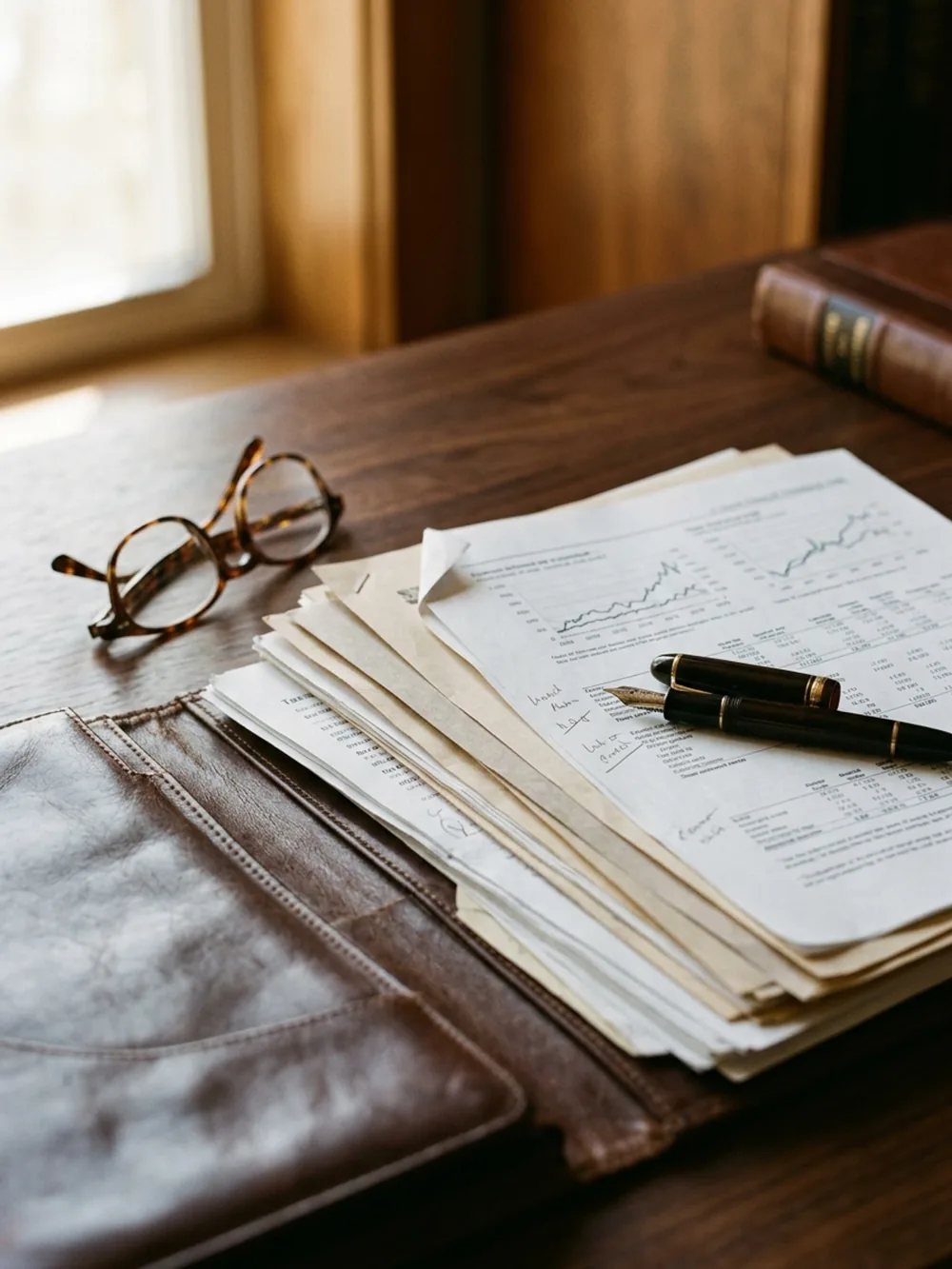 Documents fiscaux et financiers, stylo et lunettes — analyse patrimoniale