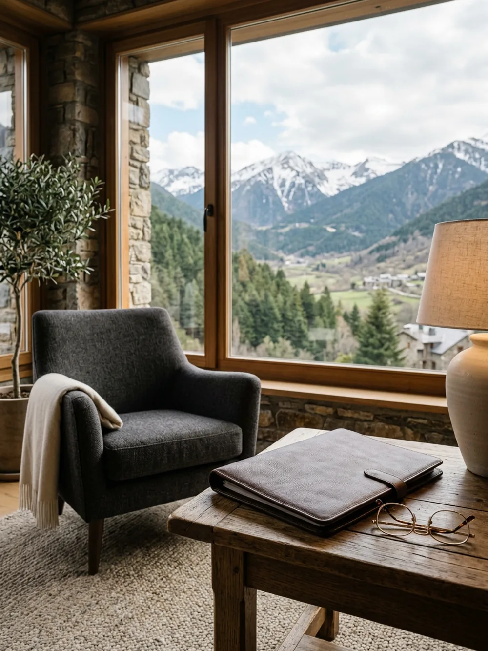 Vivre sereinement en Andorre : intérieur élégant avec vue sur les montagnes